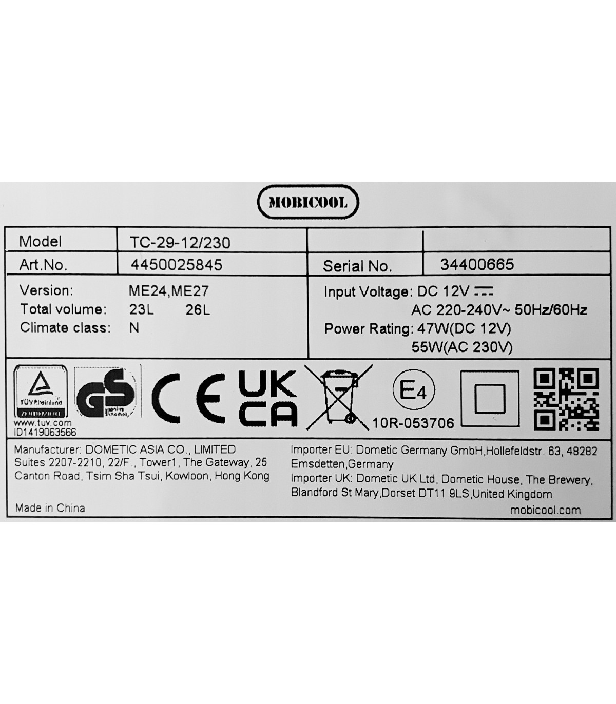 Lodówka turystyczna Mobicool ME27/TC29 12V 230V 29L CHŁODZIARKA samochodowa