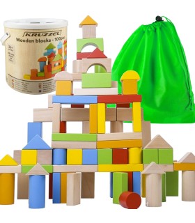 Klocki drewniane miasto 100szt w wiaderku zabawka edukacyjna Zestaw PREZENT