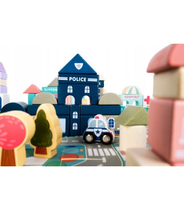 Klocki edukacyjne drewniane miasto auta 115szt + mata puzzle Zestaw Prezent