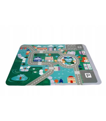 Klocki edukacyjne drewniane miasto auta 115szt + mata puzzle Zestaw Prezent