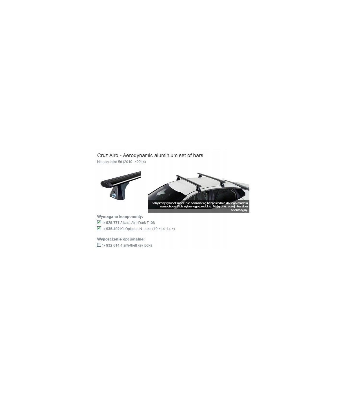 Cruz kit do belki Nissan Juke 2010-2014 od 2014