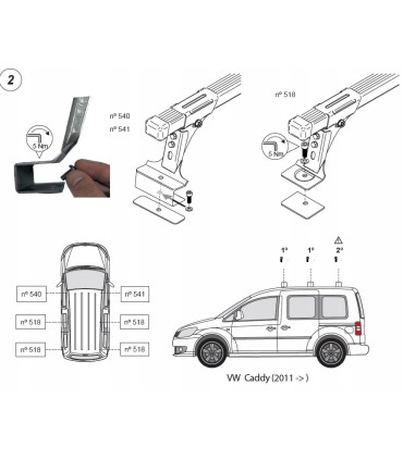 Bagażnik dachowy belki relingi VW Caddy 2010 2015